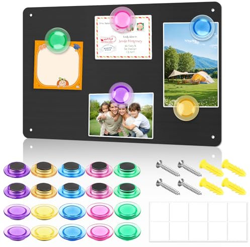 42 x 30 cm Metall Magnettafel Magnetboard, Küche Magnetwand, Pinnwand Magnetisch, Magnetic Board mit 20 Magnete, Magnetwand zum Anzeigen von Magnetbuchstaben, Geeignet für küche, Schrank (Mattschwarz)