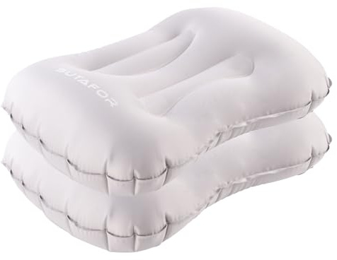 SUTAFOR Cuscino da Campeggio Gonfiabile con Design Ergonomico Cuscino da Viaggio Confortevole e Ultraleggero 73g Cuscino da Spiaggia, Escursionismo, trekking, 2 Pezzi (Grigio)