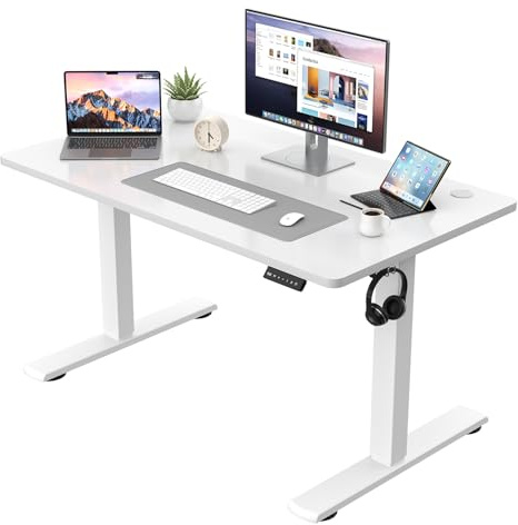JUMMICO Höhenverstellbarer Schreibtisch KOMPLETTE TISCHPLATTE Elektrischer Schreibtisch Höhenverstellbar mit Memory-Funktion Steh-Sitz Tisch Computertisch 110 x 53 cm Weiß