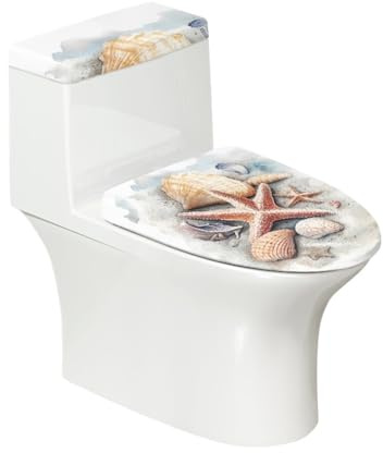 Toilettendeckel Gelbe Strandschalen WC Deckelbezug Polyester Universal Waschbar mit Elastikrand Toilettenbrille Toilettenwassertank Schutzabdeckung Toilettendeckelbezug (2 Stück)