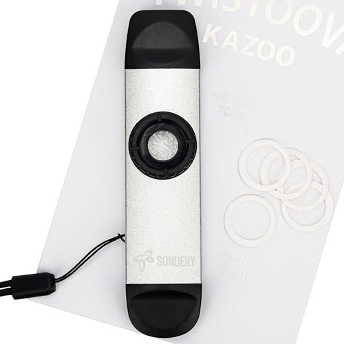 Sondery Professionelles Kazoo Doppelkopf-Kazoo aus Metall mit hoher niedriger Tonhöhe und 5 Membranen, Jam zusammen mit Gitarre, Ukulele, Violine und mehr, Silber