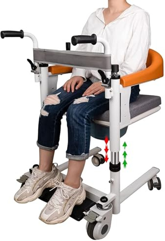Fauteuil de transfert manuel pour patient avec toilettes – Fauteuil roulant réglable 4 en 1 pour personnes handicapées et personnes âgées, siège pivotant à 180°, roues silencieuses à 360°