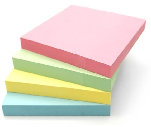 Pastel Sticky Notes 76x76mm | 400 Sheets, 4 Pads, 100 Per Pad | Self-Adhesive Memo Pads in Yellow, Pink, Green, Blue | Residue-Free Repositionable Notes for Office, Study, Revision