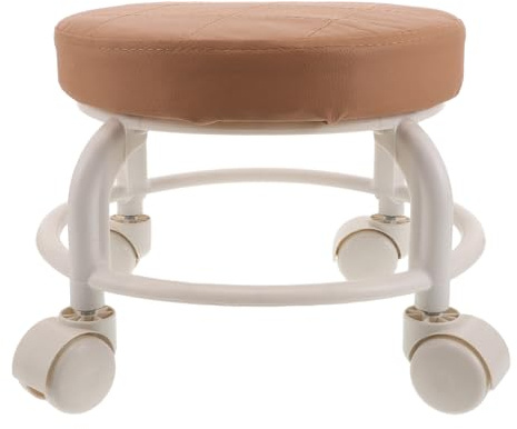JECOMPRIS Tabouret de Beauté sur roulettes, Petit Tabouret Pivotant en Similicuir PU, Siège Bas Rond Adapté pour Spa, Bureau et Garage