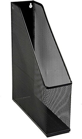 OSCO Wiremesh Magazine Rack, High-Density Steel Wire Mesh Desk File & Magazine Holder with Rubber Feet, Single Section Organiser for Files, Cookery Books, Office Storage, Black