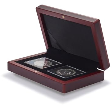 Leuchtturm 339048 Münzetui Volterra - eckige Facheinteilung für 2X Quadrum-Kapsel Münzen - mahagonifarben