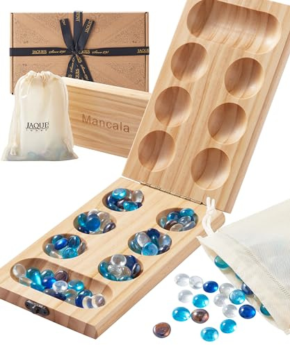 Jaques of London Luxury Mancala Game | Classic Wooden Board Games for Adults and Families with Glass Mancala Stones | Since 1795