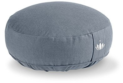 Lotuscrafts Yogakudde, meditationskudde, extra låg – sitthöjd 10 cm – tvättbart överdrag av bomull – yoga sittdyna med dinkelfyllning – GOTS-certifierad (blåklint)