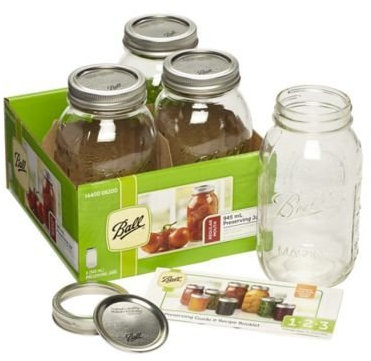 4 Pack BALL MASON Signature Preserving Jars 945ml REGULAR Mouth with Recipe Insert