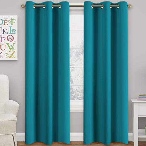 Turquoize Teal Blackout Curtains Themal Insulated Grommet/Eyelet Top Blackout Curtain Drapes for Bedroom Window Treatment Panels Nursery & Infant Care Panels Drapes,2 Panel, 42 W x 84 L, Teal