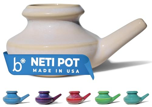 Baraka Handcrafted Ceramic Neti Pot - Nasal Rinse Tool for Home, Clears Nasal Passages, Hydrates Sinuses, Dishwasher Safe, Durable Food Grade Ceramic Glazes, Lightweight, Easy to Use - 10oz (Pearl)