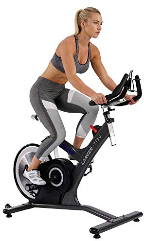 Sunny Health & Fitness Asuna 7130 Lancer Cycle Exercise Bike - Magnetic Belt Drive Commercial Indoor Cycling Bike with SPD Style/Cage Pedals, 285 LB Max Weight and Low Q-Factor