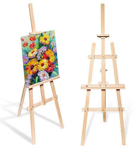 Cavalletto pittura in legno 175 cm - Cavalletti pieghevoli e regolabili in altezza per dipingere Tela e cavalletto per artisti pittori e tableau matrimonio Ideale per bambini e adulti