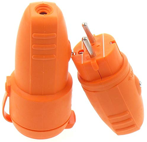 SET Schuko Stecker Kupplung Gummistecker Gummikupplung Schutzkontakt Spritzwasserschutz IP44 3P 16A orange