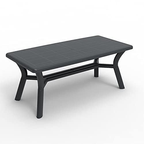 RESOL Orquidea Mesa Jardín Exterior 180x90 hasta 6 Personas con Agujero de Sombrilla y Protección UV para Comedor Exterior en Patio, Terraza o Porche | Fácil Mantenimiento - Color Gris Antracita