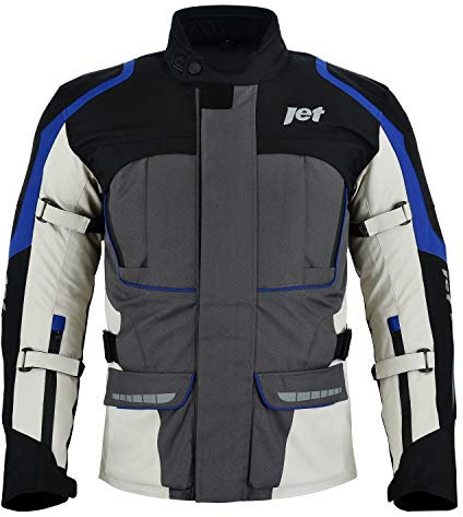 Jet Motorradjacke Motoradkleidung Herren Premium-Funktionen 3 Schicht Abnehmbares wasserdichtes Futter Mit Protektoren Textil Hochleistung Alle Jahreszeiten Mehrere Einstellpunkte GOODWOOD (M, Grau)