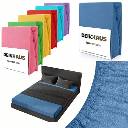 DH DEIN.HAUS Frottee Spannbettlaken 140 x 200 cm – Baumwolle, mit Gummizug, weich & pflegeleicht, Bettlaken – Farbe: blau