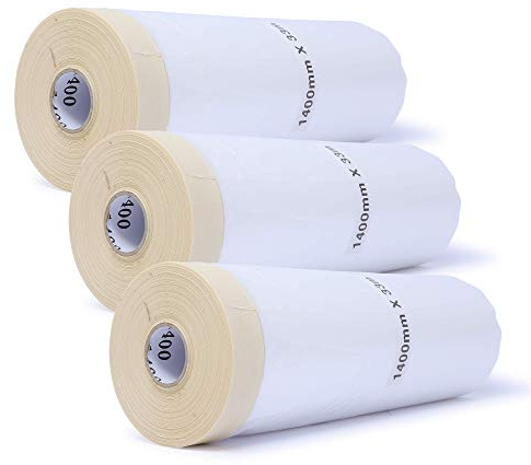 gws Maler-Abdeckfolie mit Krepp-Klebeband 3 Rollen Faltmasker für Maler- & Gipserarbeiten Maskerband in Profi Qualität je Rolle 1400 mm x 33 m