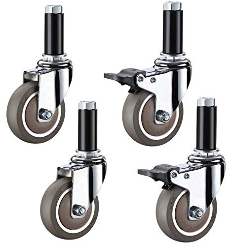 4x Ruote per Mobili in Gomma,Ruote Girevoli Pesanti,Ruote Piroettanti con Freni - Rotolamento Silenzioso,Perno Filettato M12 x 60 mm,per Carrello a Mano,Tavolo da Lavoro(universal+brake4inch)