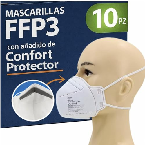 10 FFP3 Mund- und Nasenschutz Maske mit EC Zertifizierung, 5 lagige Maske ohne Ventil, Staub- und Partikelschutzmaske, medizinische Schutzmaske mit hoher BFE-Filtereffizienz ≥ 99, 10 Atemschutzmaske