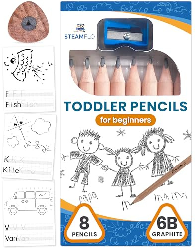 Learning Pencils For Toddlers 2-4 Years–Kids Pencils For Beginners, Toddlers And Preschoolers, Jumbo Triangle Shape With Soft Graphite (8pk+Sharpener)