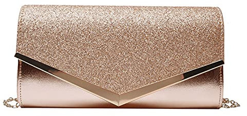 Milya Damen Glitzer Clutch Strass Abendtasche, Braut Envelope Handtasche Hochzeit Party Unterarmtasche Umhängetasche Schultertasche mit Schulterkette, Rosegold