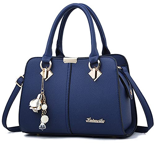 FANDARE Elégant Sac à Main Femme Sacs à bandoulière Sacs à Dos porté Travers Voyage Sac Cabas Shopper Sacoches Messenger Besace Pochette Impermeable PU Cuir Bleu A