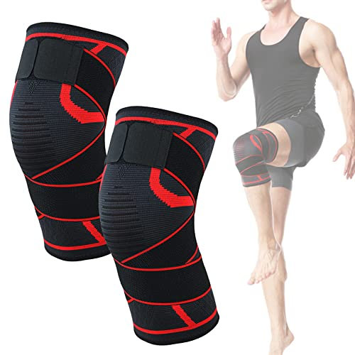 YNITJH Kniestütze Sport Kniebandage Damen und Herren mit Klettverschluss Knieorthese,Knieschiene,Stabilität von Knie und Meniskus beim Sport,Atmungsaktive Bandage Knie(1 Pair),Red-XL