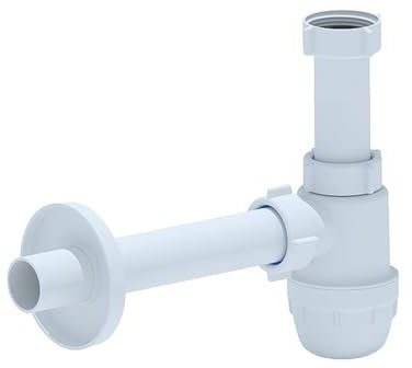 Planetmöbel Siphon pour lavabo et plan de toilette, garniture d'écoulement en plastique blanc, siphon tubulaire 1 1/4 pouce
