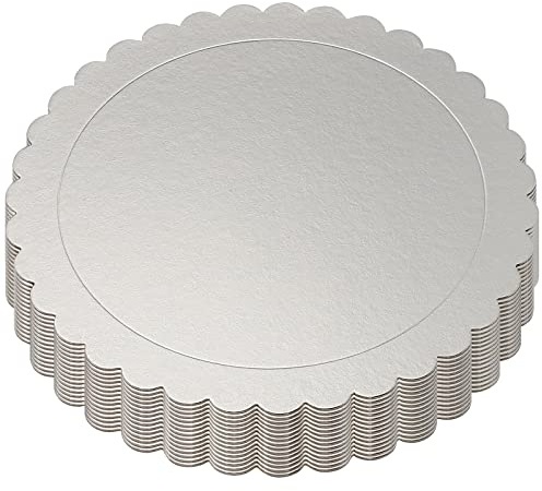 PINGEUI 15 Pack 12 Inch Round Cake Boards, 2mm Thick Silver Cardboard Scalloped Cake Circles Base, Cake Boards Round Circle Cakeboard Base Cake Plate for Party Wedding Favor, Cake Decor