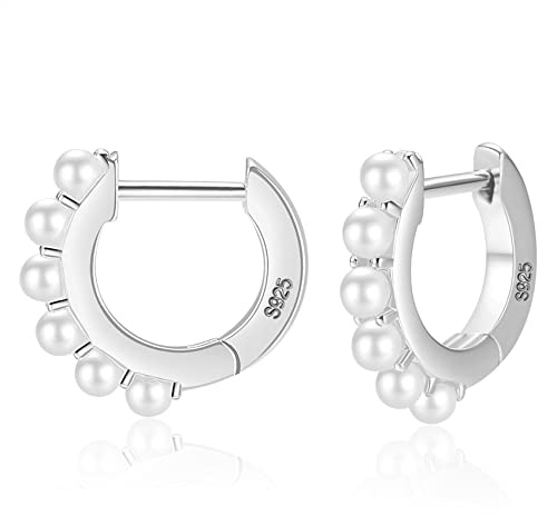 Perle Creolen für Damen Kleine Perle Creolen Hypoallergen Tropfen Ohrringe, 14K vergoldet Leichte Offene Große Kreis Runde Perlen Ohrringe Schmuck Geburtstagsgeschenk für Frauen