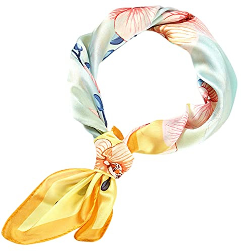 FAIRYGATE Seidentuch Damen Seide Leicht Seidenschal Bandana Halstuch Kopftuch Gelb-blaues Stirnband mit großem Blumenmuster Elegante Schal Tuch Geschenk für Frauen 31007