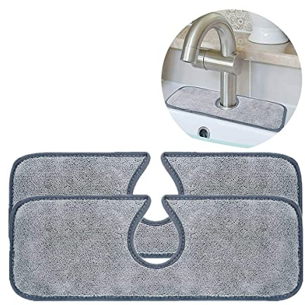 VOANZO 2 Pieces Faucet Absorbent Mat, Kitchen Faucet Sink Splash Guard Microfiber Cleaning Cloth Protector Pads for Kitchen Bathroom