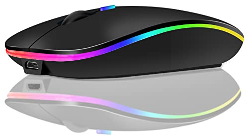 Bluetooth Maus kabellos (Bluetooth 5.1 + USB 2,4 GHz) LED Dual Mode- Wiederaufladbare Optische Office Funkmaus für Laptop MacBook Air Pro,iPad,PC,Computer,Desktop, mouse mit USB C Adapter (Schwarz)