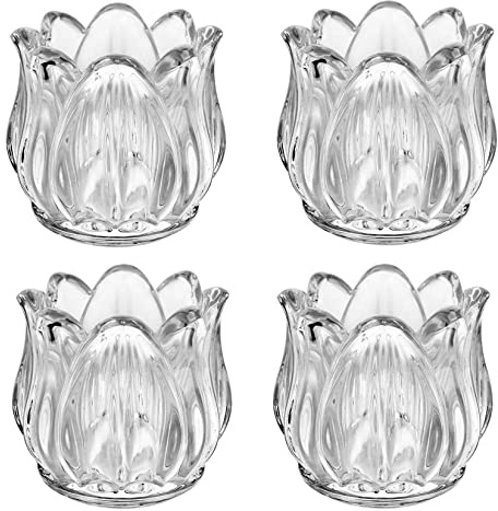 Tulip Shaped Glass Candle Holder Spring Flower Tealight Candle Holder Glass Tea Light Votive Candle Holders Candle Jars for Bathroom, Mother's Day, Party, Centerpiece Decoration