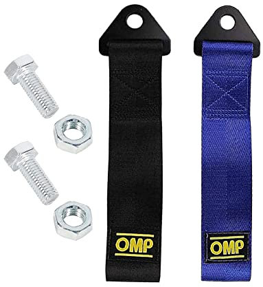 Exsbtay 2 Pezzi Cinghia di Traino Rosso, Gancio Traino in Tessuto, Corda per Rimorchio in Nylon, per Paraurti Anteriore e Posteriore, Fune di Traino Universale Racing (Blu, Nero)