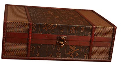 GOOHOCHY Vintage Holz Aufbewahrungsbox Für Schreibtisch Dekoration Mit Deckel Große Dokumenten Und Schmuckbox Für Kleinigkeiten Chinesischer Stil Ohne Schloss