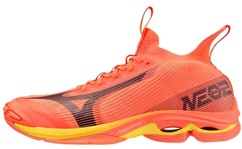 Mizuno Wave Lightning NEO2 Chaussures de Volleyball Unisexes pour Adultes, NeonFlame/Black/Bolt 2, 48,5 EU, Neonflame Black Bolt 2, 48.5 EU