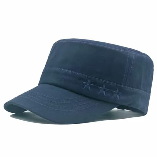 Army Cap Herren Vintage Style Military Flat Cap Baumwolle Baseball Kappe (Blau-1)