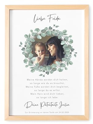 Patenbrief für Patenkind personalisiert als Taufbrief mit Eukalyptus | Personalisiert, DIN A4, Taufbrief mit Eukalyptuskranz, Taufgeschenk für Junge & Mädchen, Geschenk zur Taufe
