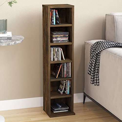 BaraSh Armoire à CD Chêne fumé 21x20x88 cm Bois d'ingénierie,Porte Vinyle,Meuble Platine Vinyle,Rangement Vinyle