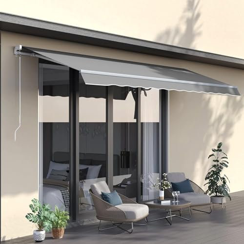 lesolar klemmmarkise Gelenkarmmarkise Markise Pergola Sonnenschutz Balkon Sonnensegel 250×200 cm Balkon Markise mit Manueller für Fenster auf Balkon, Innenhof und Terrasse (Grau)
