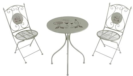 AXI Maxime Bistroset 3-teilig aus Metall in Weiß | Bistrotisch mit Weinmotiv & 2 Stühlen | Bistro Gartenmöbel Set für Garten/Balkon/Terrasse | Balkonset/Sitzgruppe