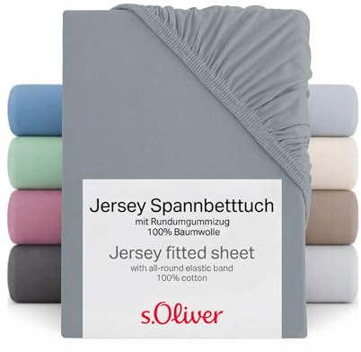 s.Oliver Spannbettlaken 90x200-100x200 cm- 100% Baumwolle, Matratzenhöhe bis 25 cm, besonders weich & angenehm, Spannbetttuch grau