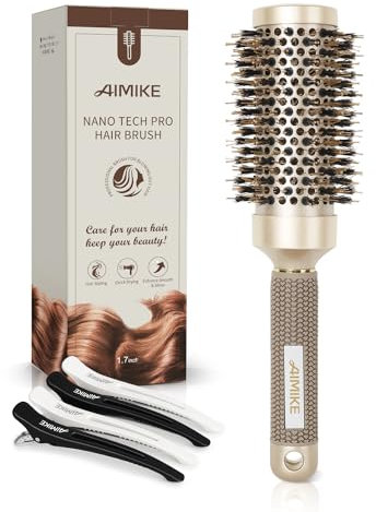AIMIKE Spazzola Rotonda per Capelli, Spazzola Tonda per Capelli con setole di cinghiale per donne e uomini, lo styling,l'arricciatura e la lucentezza,Canna da 43 mm