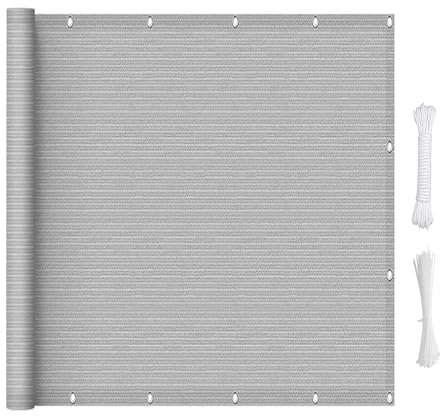 Balkon Sichtschutz 60 x 420 cm Uv-Schutz Windschutz Sonnenschutz Balkonverkleidung Wetterfester mit Kabelbinder Ohne Bohren Sichtschutz für Balkon, Grau