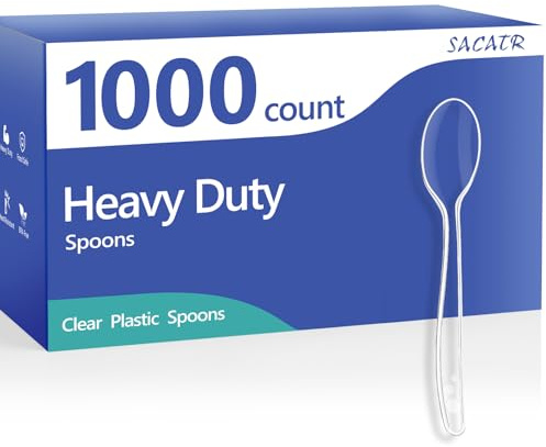 SACATR 1000 Count Clear Plastic Spoons Bulk - Plastic Silverware Spoons Heavy Duty, Premium Disposable Spoons, BPA-Free, Heat Resistant, Suitable for Parties, Events, and Everyday Use
