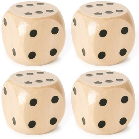 DHSBGWSX Dadi in Legno Massiccio - Set di 4 Pezzi per Giochi da Tavolo, a Sei Lati con Punti