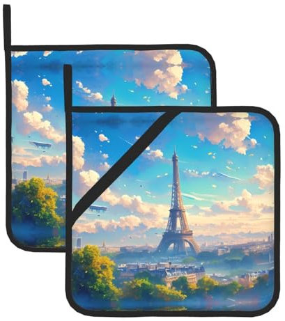 Ölgemälde Paris Eiffelturm-Drucke, quadratisch, hitzebeständig, 20,3 x 20,3 cm, hochwertige Stoffe, verbrühungsfrei und leicht zu reinigen