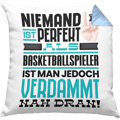 Trendation Basketballspieler Geschenk Kissen mit Füllung 40x40 Lustige Geschenkidee für Basketballspieler Geburtstag Niemand Ist Perfekt Aber Als Basketballspieler Ist Man Nah Dran (Blau)